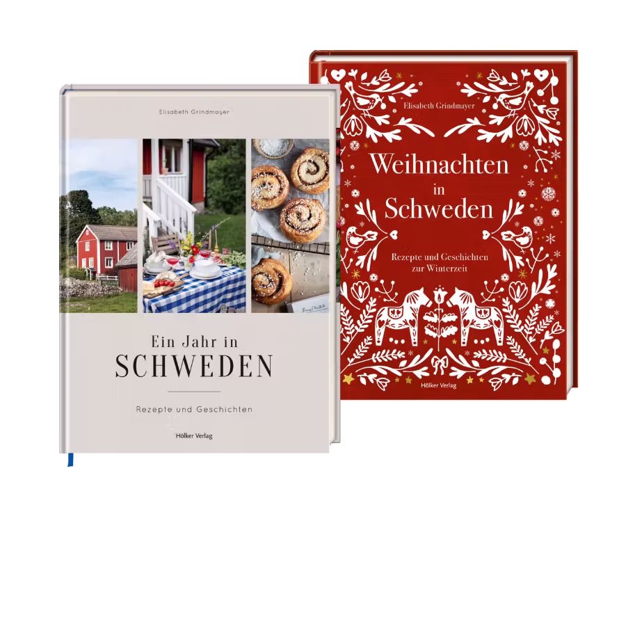 Buchcover "Ein Jahr in Schweden" mit Gebäck und Lifestyle und Buchcover "Weihnachten in Schweden"